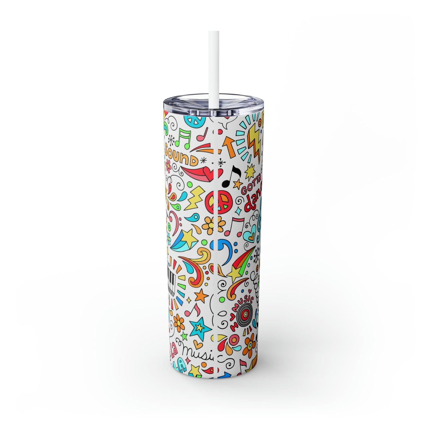 Colorful Music Skinny Tumbler with Straw, 20oz