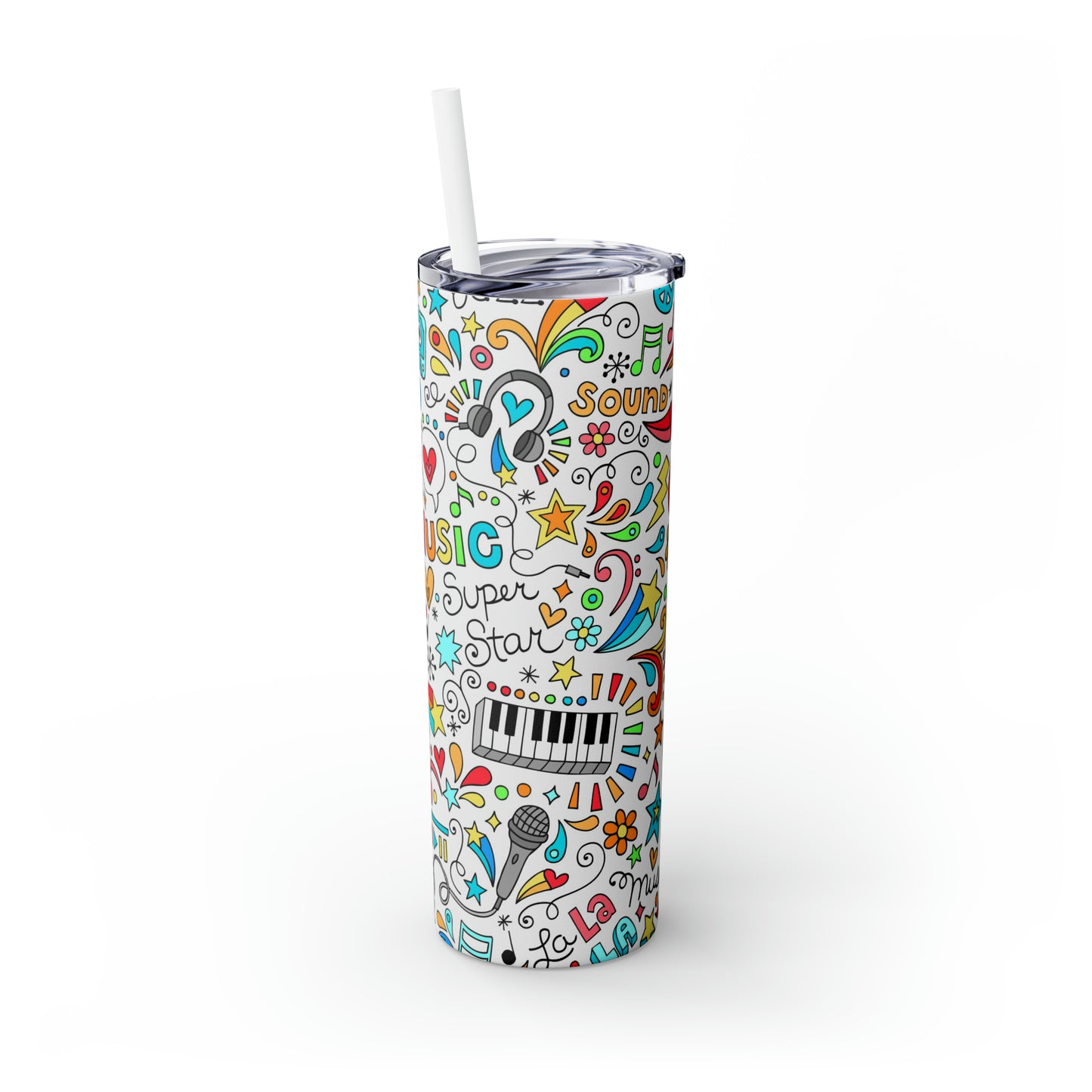 Colorful Music Skinny Tumbler with Straw, 20oz