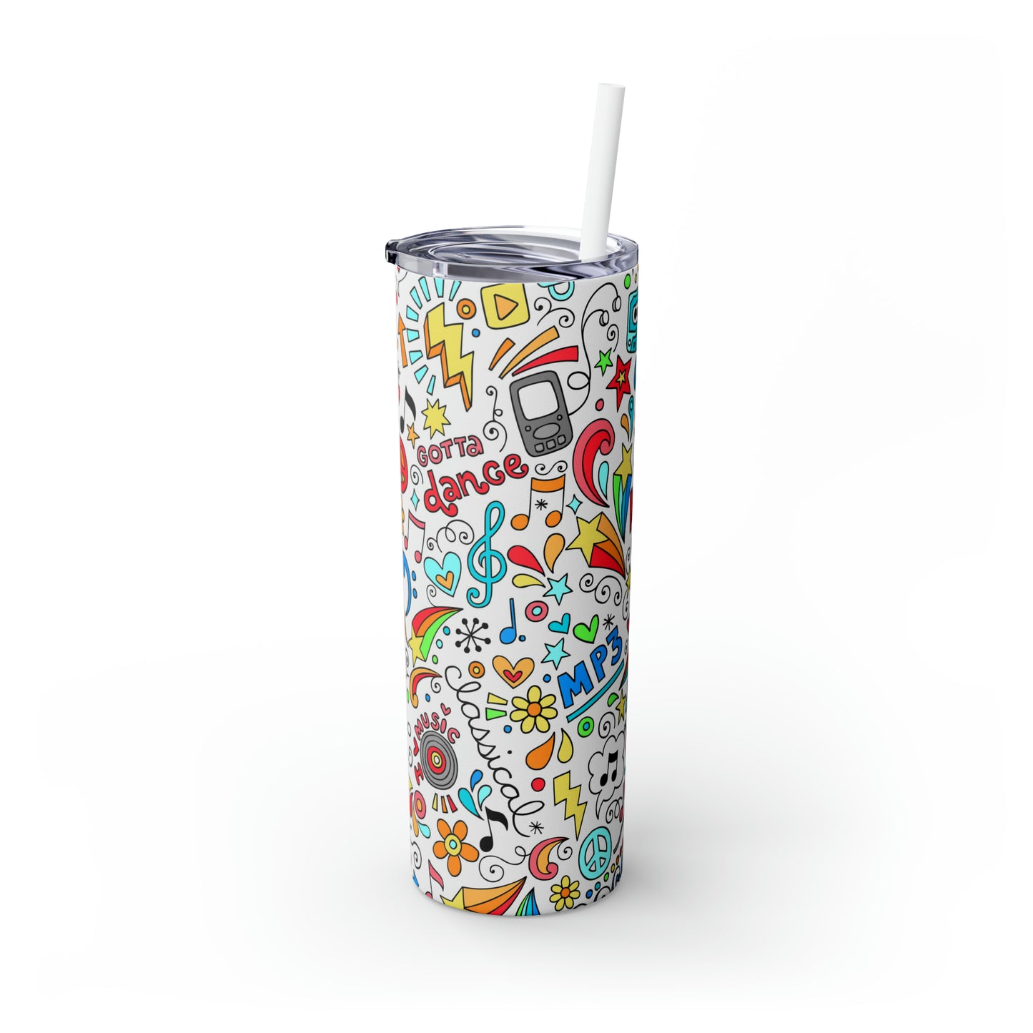 Colorful Music Skinny Tumbler with Straw, 20oz