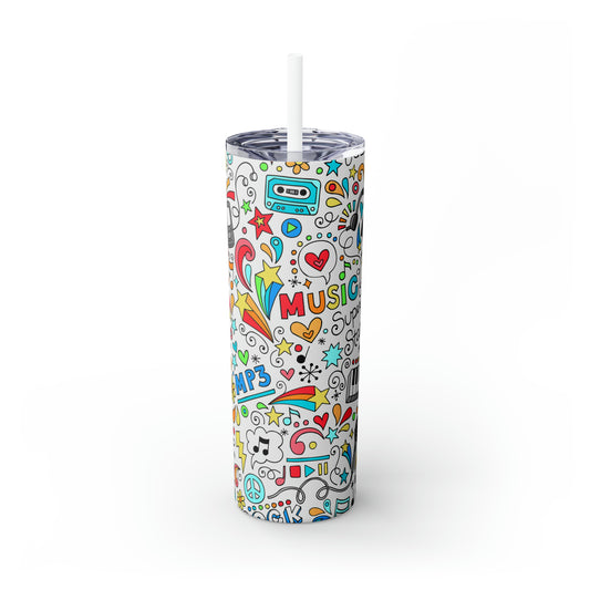 Colorful Music Skinny Tumbler with Straw, 20oz