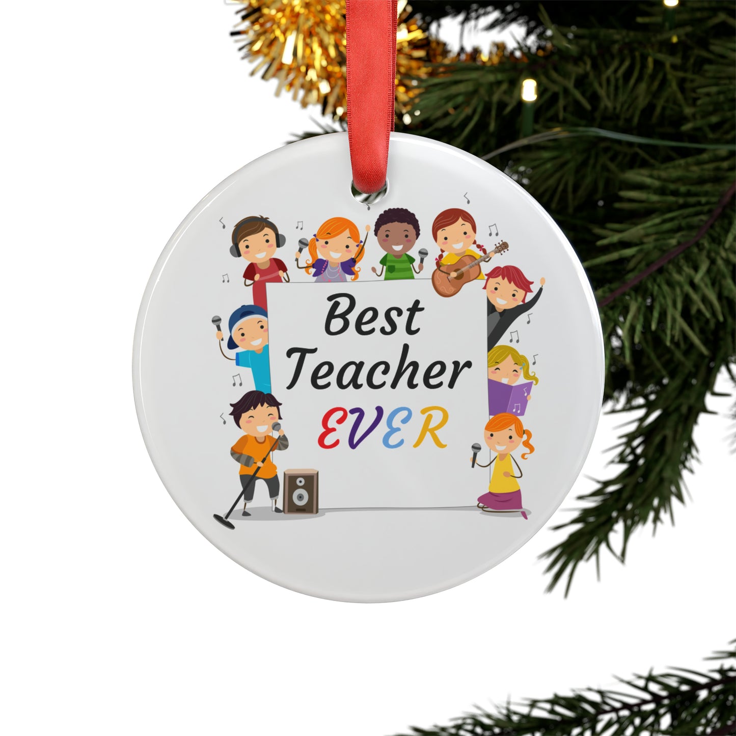 Best Teacher Ever Acrylic Ornament with Ribbon